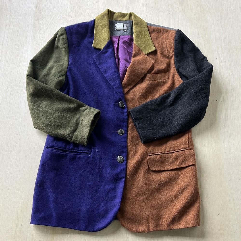 Vintage Kenar Studio Blazer Jacket Womens Med Multicolor Tweed Colorblock Lined